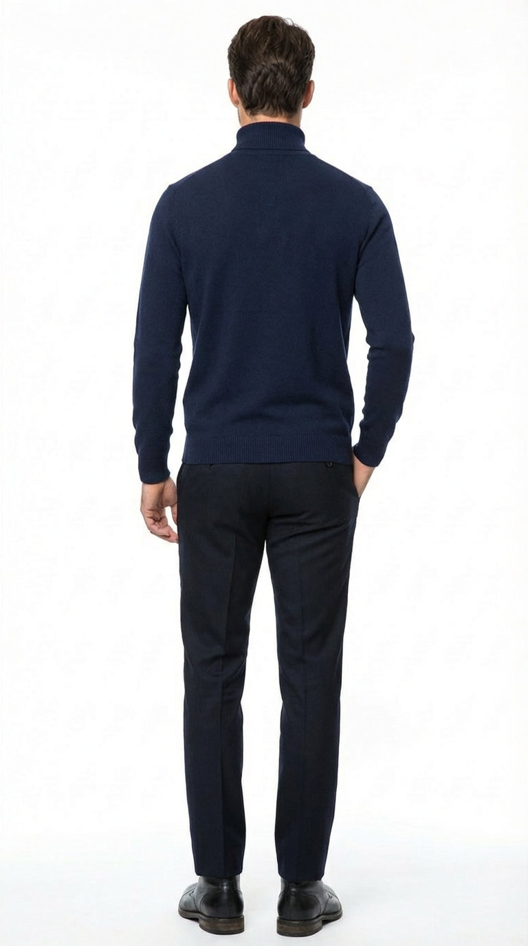 Men’s Navy Blue Turtleneck Sweater Pullover | Cotton Blend Long Sleeve Knit Top for Casual & Smart Wear