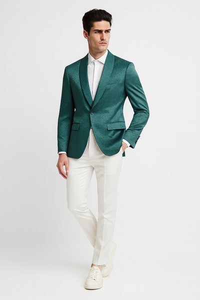 Men’s Teal Green Floral Jacquard Blazer – Slim Fit Tuxedo Jacket for Weddings, Proms, and Parties 1   - from alligatorwarehouse.com