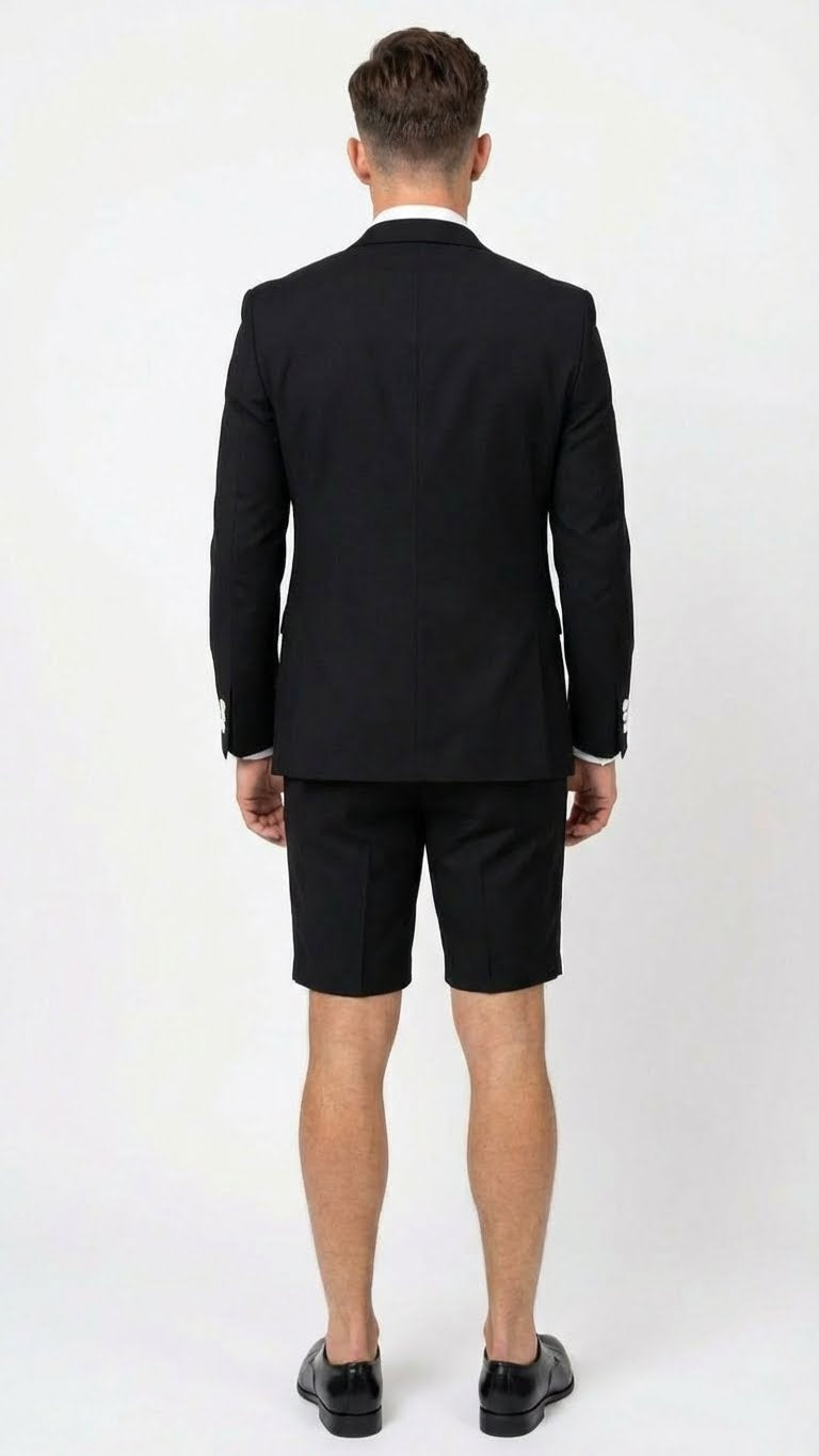 Men’s Black and White Tuxedo Shorts Suit – Modern Formal Tuxedo with Short Pants for Wedding, Party and Special Events