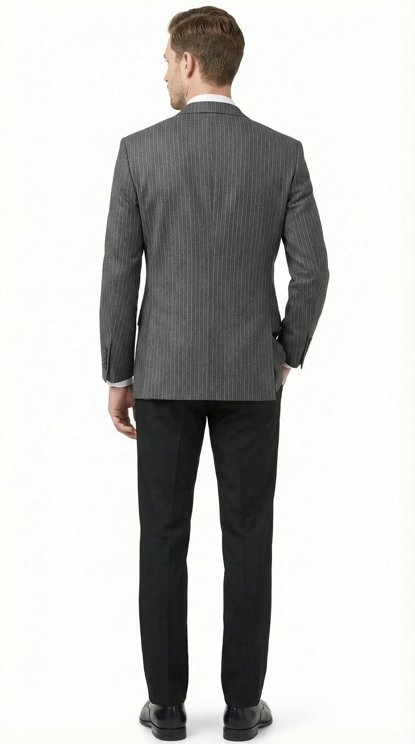 Men’s Charcoal Grey Pinstripe Blazer – Classic Tailored Formal Jacket for Business, Professional Wear Sportcoat