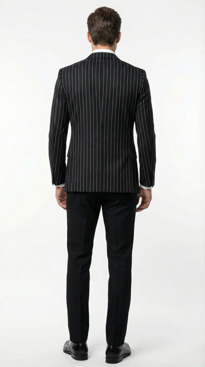 Men’s Black Pinstripe Blazer – Classic Tailored Formal Jacket for Business, Office and Evening Wear