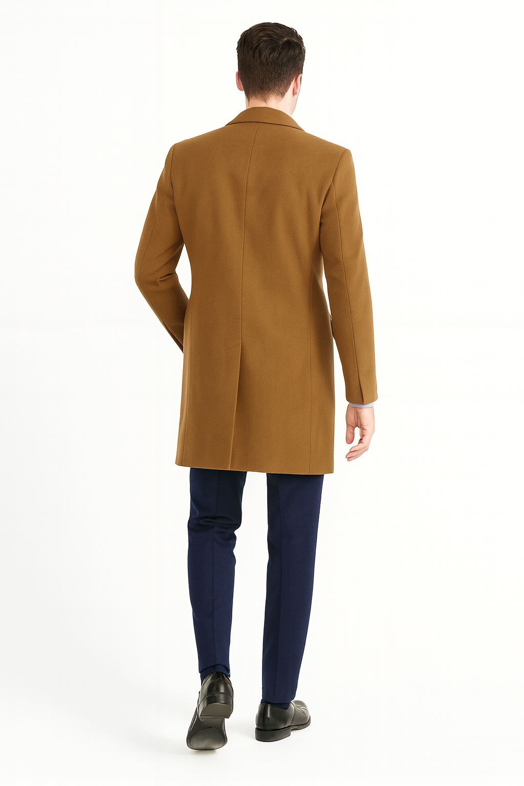 Men’s Camel Brown Wool Overcoat – Classic Long Dress Coat for Business and Casual Wear in Vecuna Color 5   - from alligatorwarehouse.com