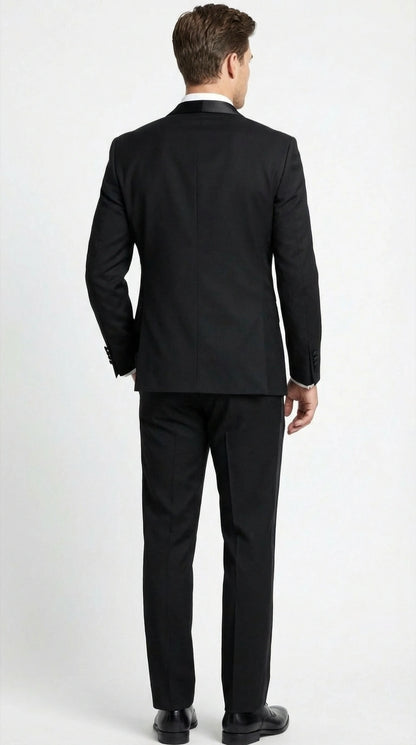 Tiglio Designer Men’s Black Single Button Tuxedo Suit – Formal Black Business and Wedding Suit Shawl Collar  Super 150's Wool Fabric