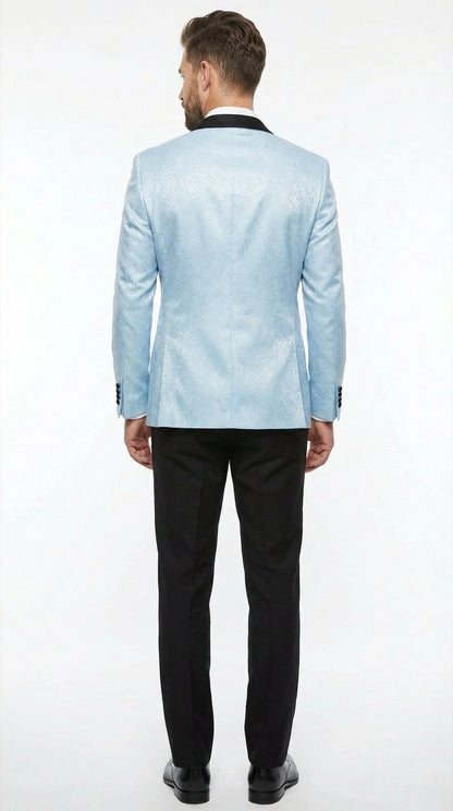Men’s Baby Blue Tuxedo Blazer with Black Lapel – Formal Dinner Jacket for Wedding, Prom and Evening Events  in Sky Light Blue Color