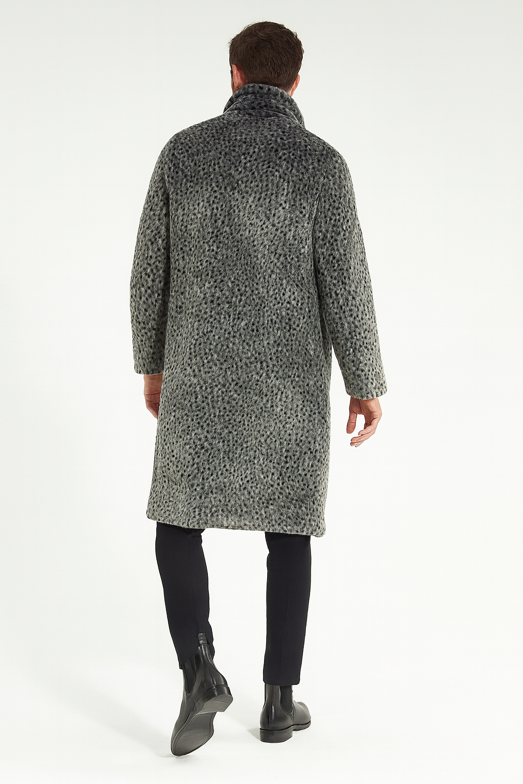 Men’s Luxury Long Grey Faux Fur Coat – Winter Overcoat with Animal Print Design 2   - from alligatorwarehouse.com