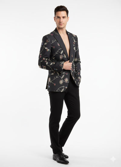 Luxury Black Floral Embroidered Blazer for Men – Designer Party and Wedding Wear Jacket 2   - from alligatorwarehouse.com