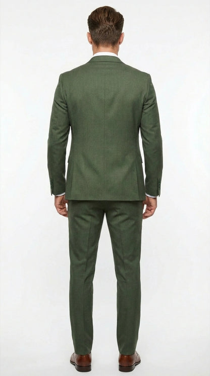 Men’s Forest Green Three Piece Suit – Double Breasted Vest Formal Wedding and Business Suit Set Olive Green Slim Fit