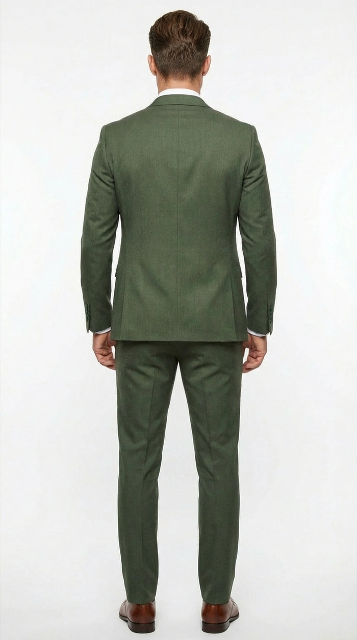 Men’s Forest Green Three Piece Suit – Double Breasted Vest Formal Wedding and Business Suit Set Olive Green Slim Fit