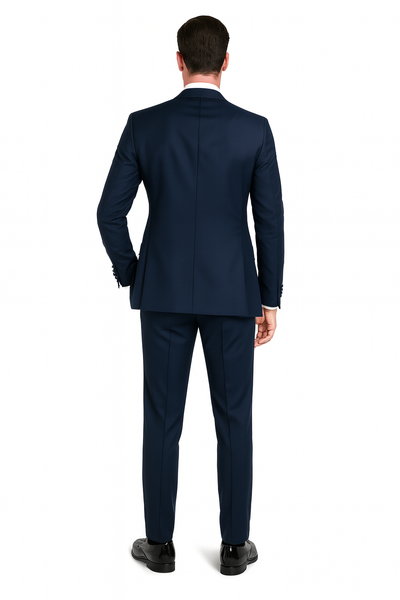 Men’s Navy Blue Tuxedo with Satin Peak Lapel with navy sateen  – 3 Piece Formal Suit with Vest and Bow Tie 3   - from alligatorwarehouse.com