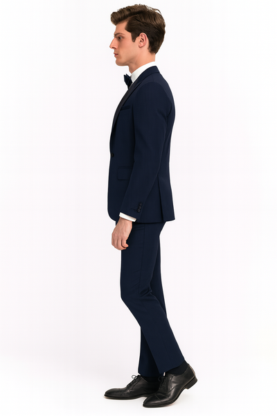 Men’s Navy Blue  Tuxedo with Satin Peak Lapel With Matching Color Lapel Sateen – Formal 2 Piece Suit 2   - from alligatorwarehouse.com