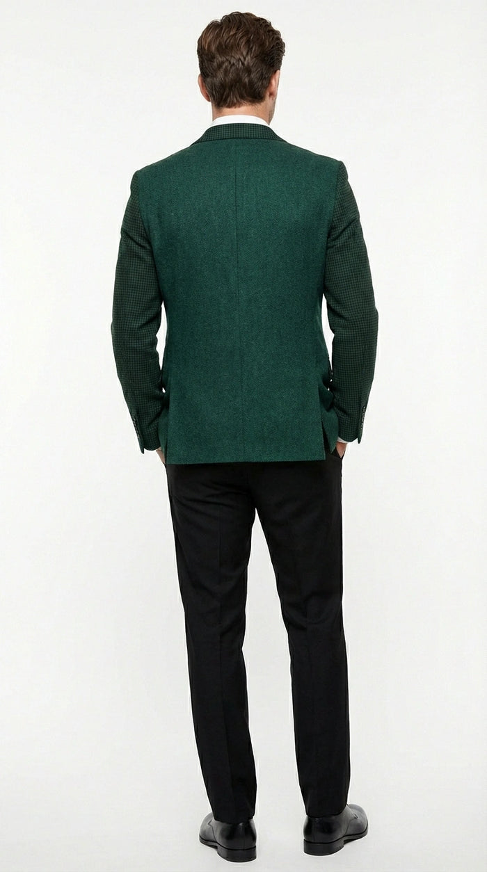 Zacchi Brand Men’s Dark Green Textured Blazer – Classic Single Button Sport Coat with Notch Lapel Formal Jacket