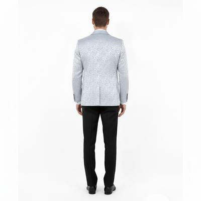 Big and Tall Men’s Silver Gray Paisley Tuxedo Jacket – Satin Shawl Lapel Blazer for Weddings, Proms, and Formal Events 2   - from alligatorwarehouse.com