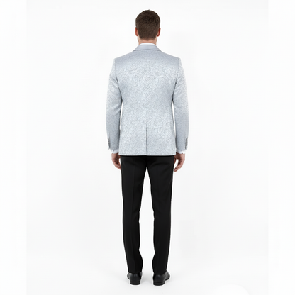 Big and Tall Men’s Silver Gray Paisley Tuxedo Jacket – Satin Shawl Lapel Blazer for Weddings, Proms, and Formal Events