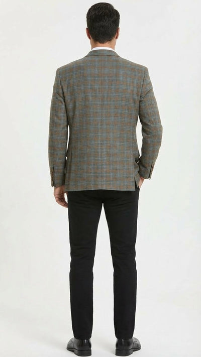 Men’s Green Brown and Teal Plaid Sport Coat – Tailored Fit Check Blazer Jacket - Tartan Sportcoat