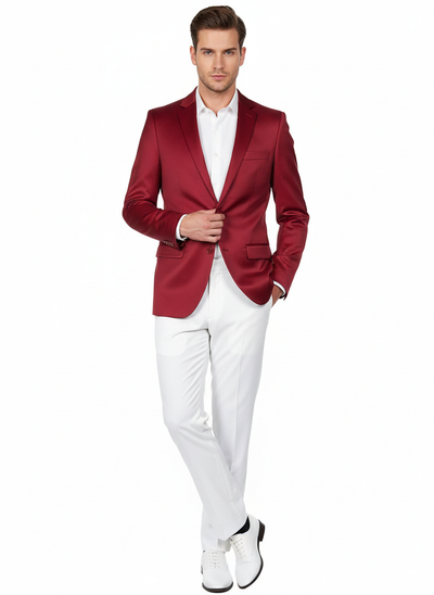 Premium Men's Burgundy  Satin Slim Fit Blazer – Elegant Party & Wedding Suit Jacket in Maroon Wine Color 5   - from alligatorwarehouse.com