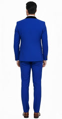 Mens Royal Blue Double-Breasted Tuxedo Suit – Modern Slim Fit Formal Wedding and Prom Outfit with Black Satin Lapel