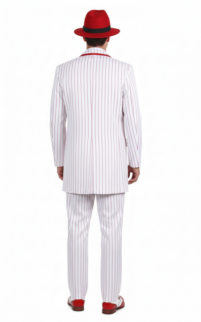 Men’s 1920s White and Red Pinstripe Zoot Suit with Fedora Hat and Wingtip Shoes – Vintage Gangster 3-Piece New Year Holiday Christmas Suit 7   - from alligatorwarehouse.com