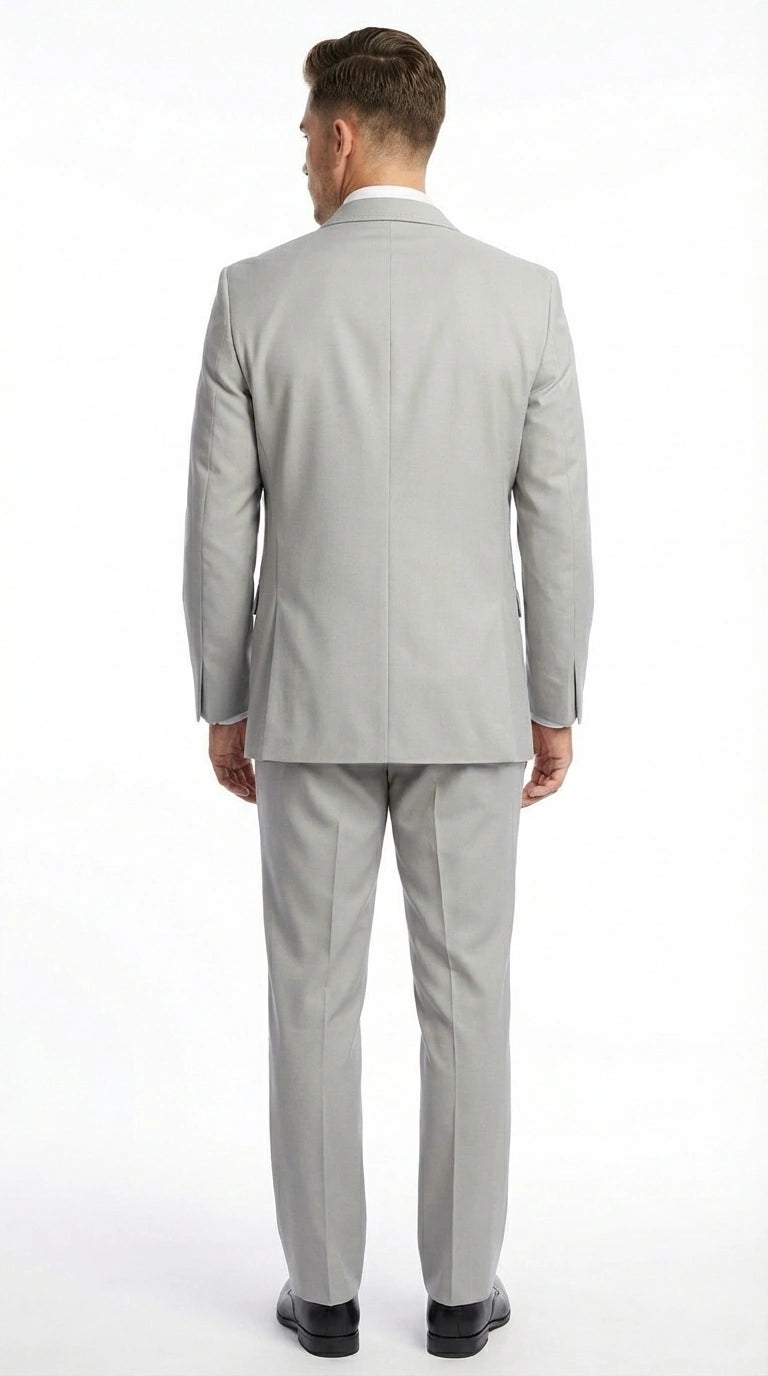 Men’s Light Gray 3 Piece Suit – Ice Silver Gray Formal Suit Set with Vest, Patterned Lapel and Tie for Wedding, Prom and Business Events