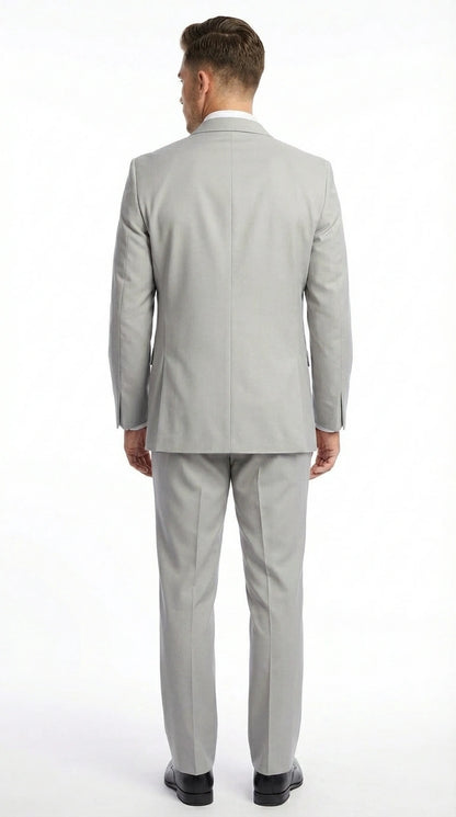 Men’s Light Gray 3 Piece Suit – Ice Silver Gray Formal Suit Set with Vest, Patterned Lapel and Tie for Wedding, Prom and Business Events