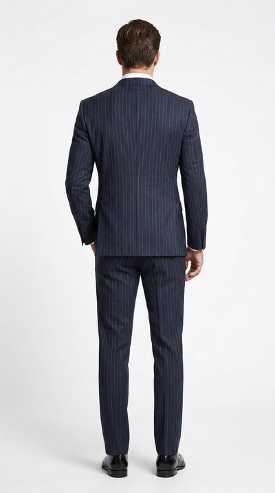 Men’s Patrick Bateman Inspired Navy Pinstripe Suit – American Psycho 1980s Business Style 2 Piece Suit