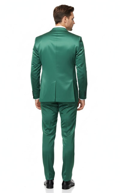 Mens Shiny emerald Green Sateen 2-Piece Slim Fit Suit – Formal Blazer and Pants Set Prom Wedding 2   - from alligatorwarehouse.com