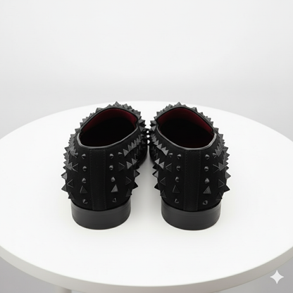 Men’s Black Studded Loafers – Sparko 09 Luxury Slip-On Dress Shoes with Spikes for Party, Prom, and Formal Events