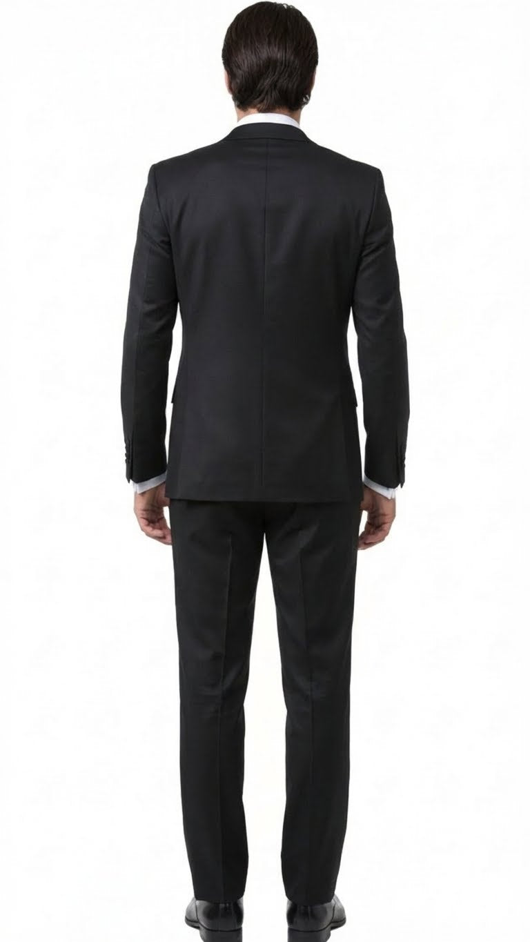 Men’s Black and White Lapel Prom Tuxedo Suit + Black Vest + Black Pants Peak Lapel