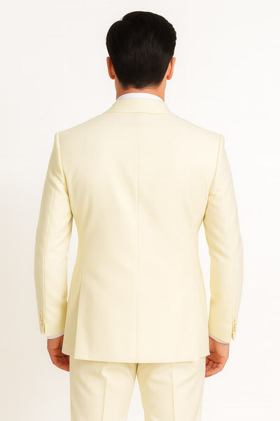Mens Off-White Double Breasted Tuxedo Jacket with Shawl Lapel | Formal Wedding Suit in Ivory Cream Color 4   - from alligatorwarehouse.com