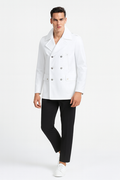 Men’s White Double-Breasted Peacoat Jacket – Classic Stylish Outerwear Wool Fabric Slim Fitted 1   - from alligatorwarehouse.com