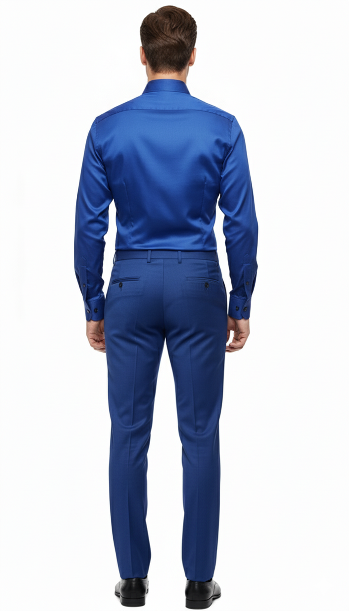 Men’s Royal Blue Satin Dress Shirt – Luxury Long Sleeve Formal Shirt for Parties, Weddings, and Business Wear
