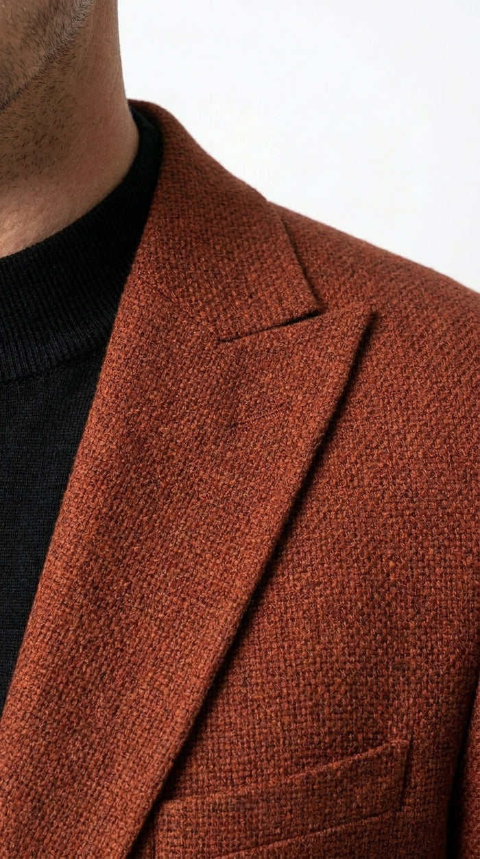 Men’s Rustic Brown Textured Blazer with Notched Lapel, Formal Dress Jacket for Weddings, Parties, Business Look