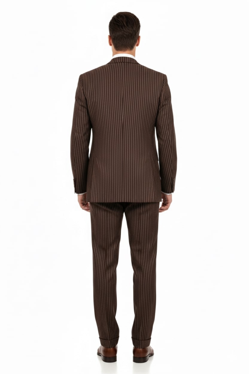 Men’s Brown Pinstripe 3-Piece Suits – Classic Business and Formal Wear with Vest