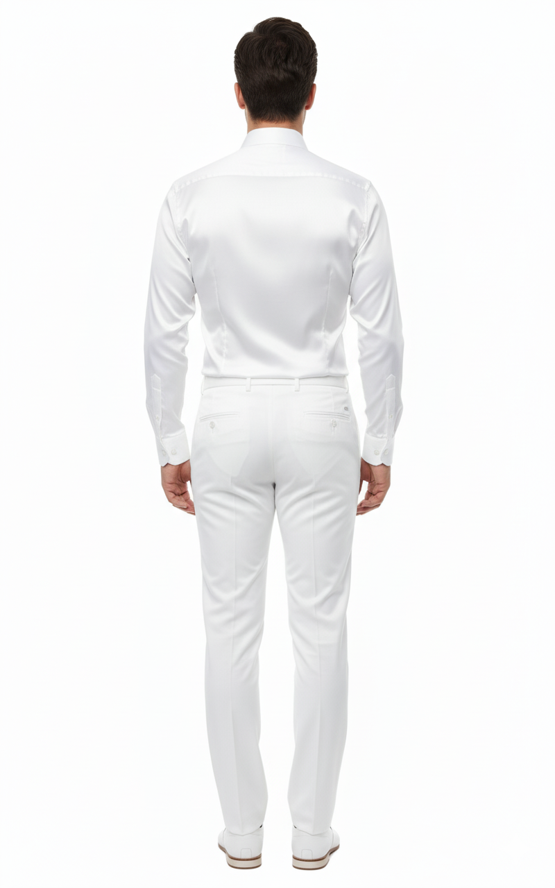 Men’s White Satin Dress Shirt – Classic Long Sleeve Formal Shirt for Weddings, Parties, and Business Wear