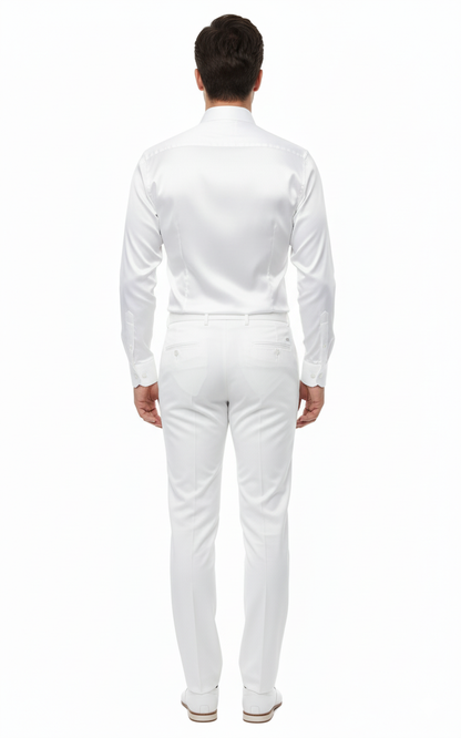 Men’s White Satin Dress Shirt – Classic Long Sleeve Formal Shirt for Weddings, Parties, and Business Wear