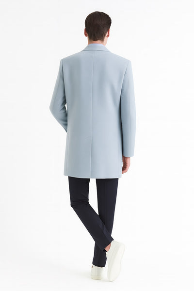 Mens Light Blue Wool Overcoat – Modern Long Coat with Classic Tailored Fit in Sky Blue 2   - from alligatorwarehouse.com