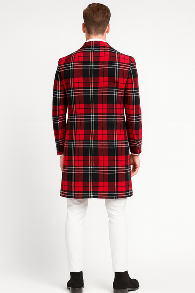Men’s Red Plaid Wool Overcoat – Classic Tartan Check Long Coat for Stylish Winter Wear 4   - from alligatorwarehouse.com