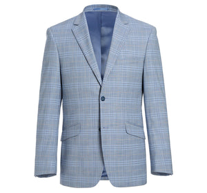 293-3 Men's 2-Piece Slim Fit Notch Lapel Stretch Windowpane Suit