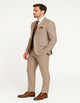 Men's Light Brown Plaid Suit with Burgundy Vest and Colorful Floral Tie ƒ?? 3 Piece Set - Taupe Windowpane Pattern