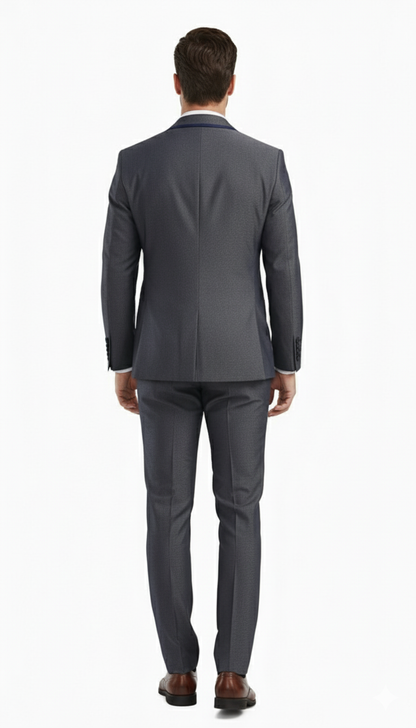 Men’s Charcoal Gray with blue Trim Slim Fit 3-Piece Suit – Modern Wedding and Business Formal Tuxedo Set