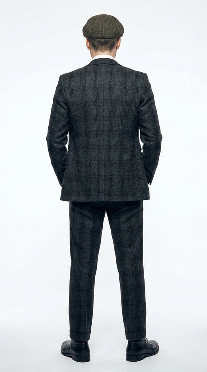 Men's Thomas Shelby Dark Grey Plaid 3-Piece Suit – Peaky Blinders 1920s Vintage Tweed-Style Wedding Suit with Matching Vest & Pants
