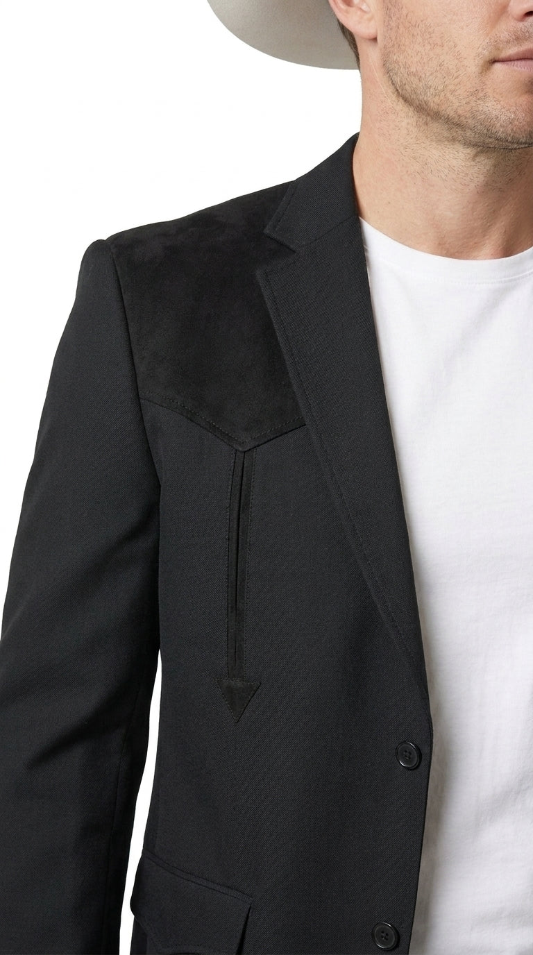 Men’s Black Western Blazer – Cowboy Sport Coat with Western Yoke Design