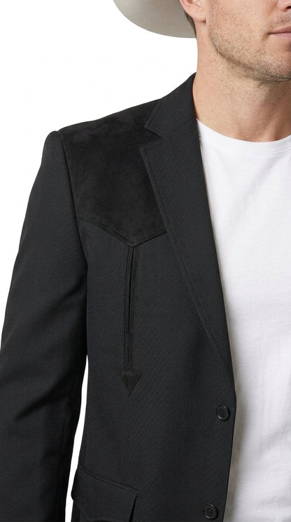 Men’s Black Western Blazer – Cowboy Sport Coat with Western Yoke Design