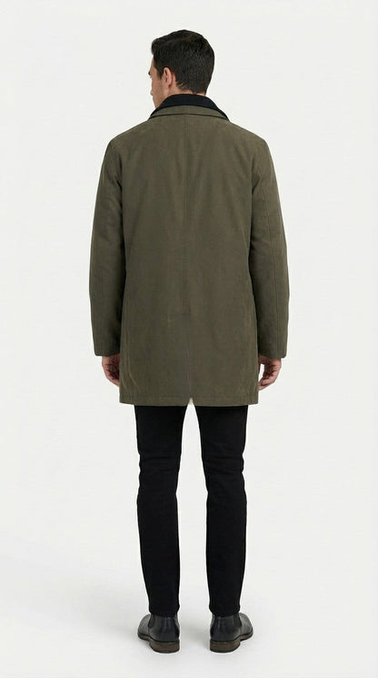 Mens Olive Brown Trench Coat Raincoat – Classic Water Resistant Long Coat with Zip and Button Closure for Business, Travel and Everyday Outerwear