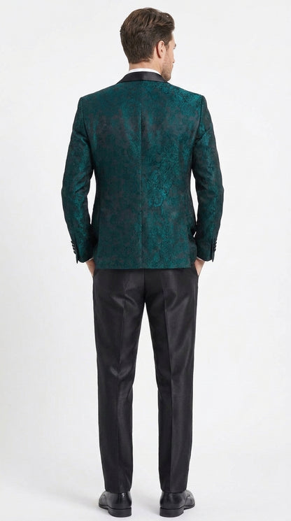 Tazzio Men’s Hunter Green & Black Paisley Tuxedo – Skinny Fit Shawl Collar 3-Piece Prom and Wedding Suit