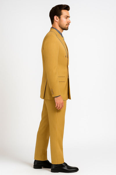 Mens Camel Tan Pinstripe Double-Breasted Suit – Bold 6-Button Modern Vintage Style 2   - from alligatorwarehouse.com