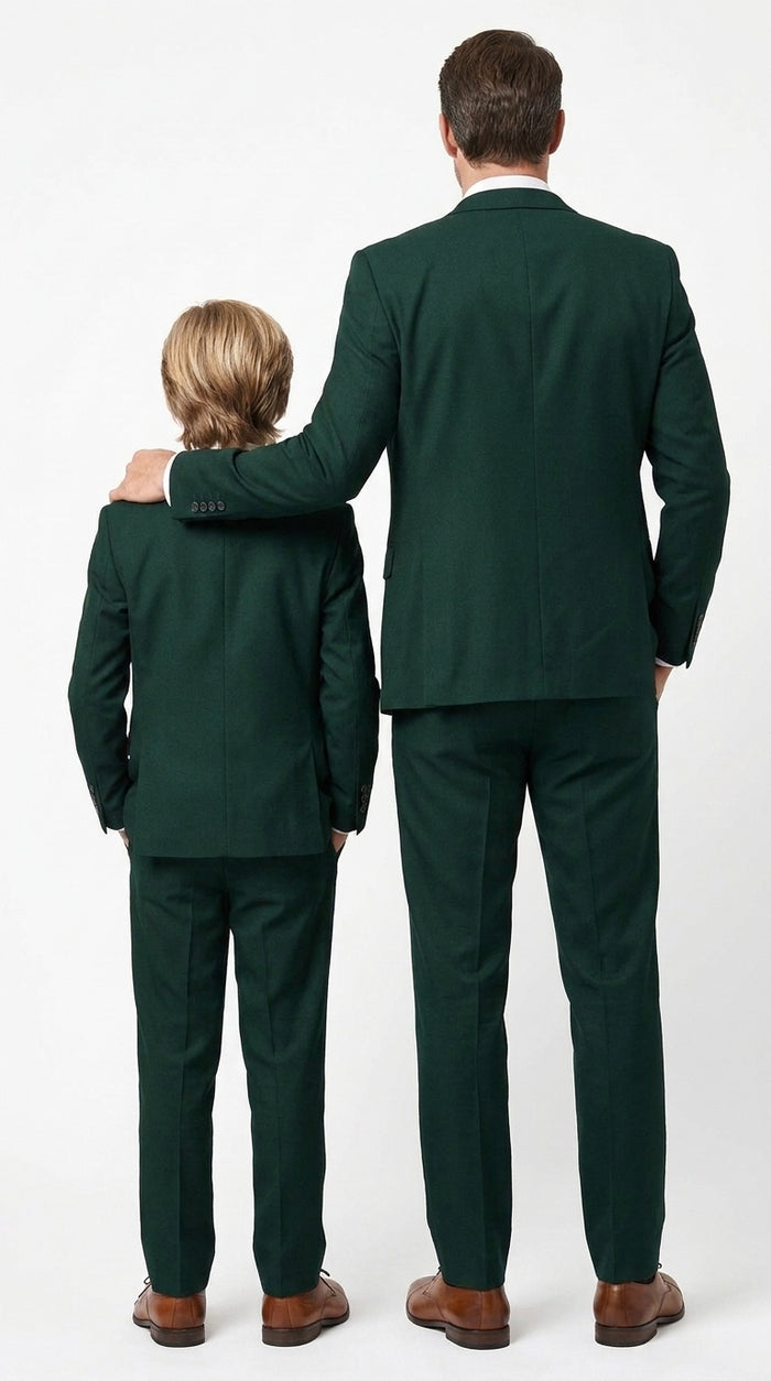 Dad & Son Matching Dark Green 3-Piece Suits – Father and Son Wedding Formal Suits