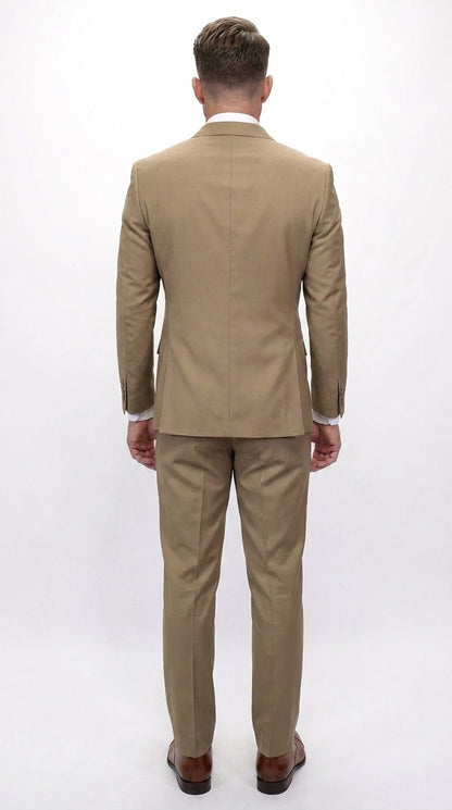 Men’s Statement Brand Caramel Khaki Double Breasted Wool Suit, Designer Formal Business Suit Set Wool Suit in Camel Color