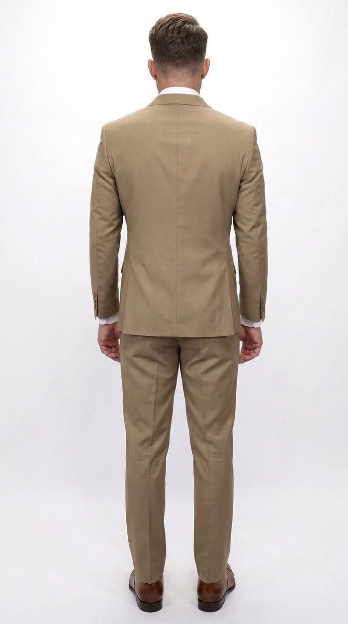 Men’s Statement Brand Caramel Khaki Double Breasted Wool Suit, Designer Formal Business Suit Set Wool Suit in Camel Color