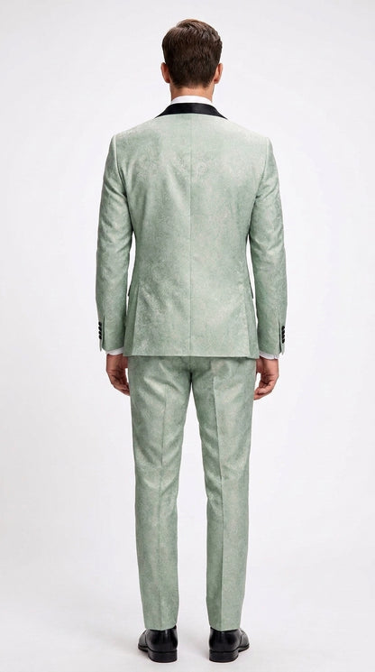 Men’s Sage Green Wedding Tuxedo with Black Shawl Lapel – 3 Piece Groom Prom Suit Mintish Color