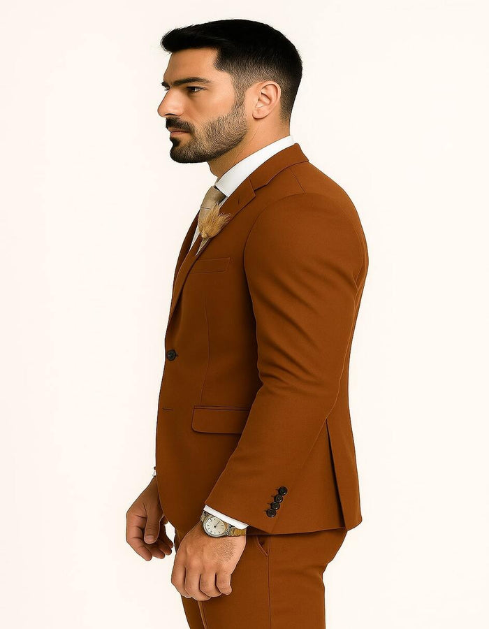 Mens Rust Brown Wedding Suit Modern Slim Fit Groom Suit for Fall Outdoor Ceremonies